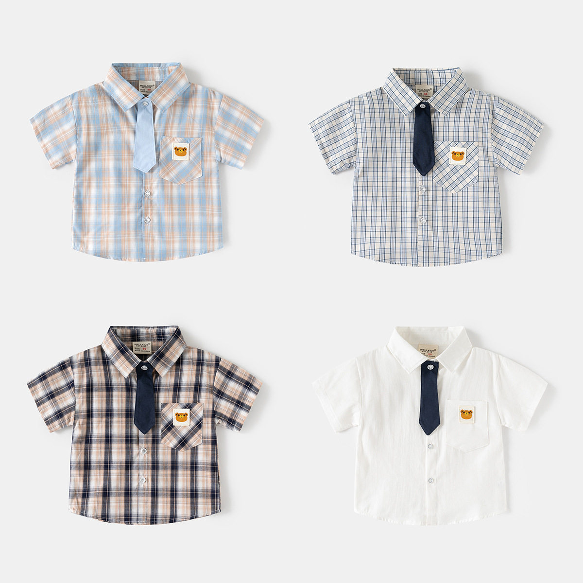 男童夏装短袖衬衫2026新品洋气男童衬衣宝宝格子夏季上衣童装批发