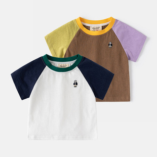 T恤夏季 儿童短袖 男童半袖 上衣宝宝撞色拼袖 潮 20252025 打底衫 新款