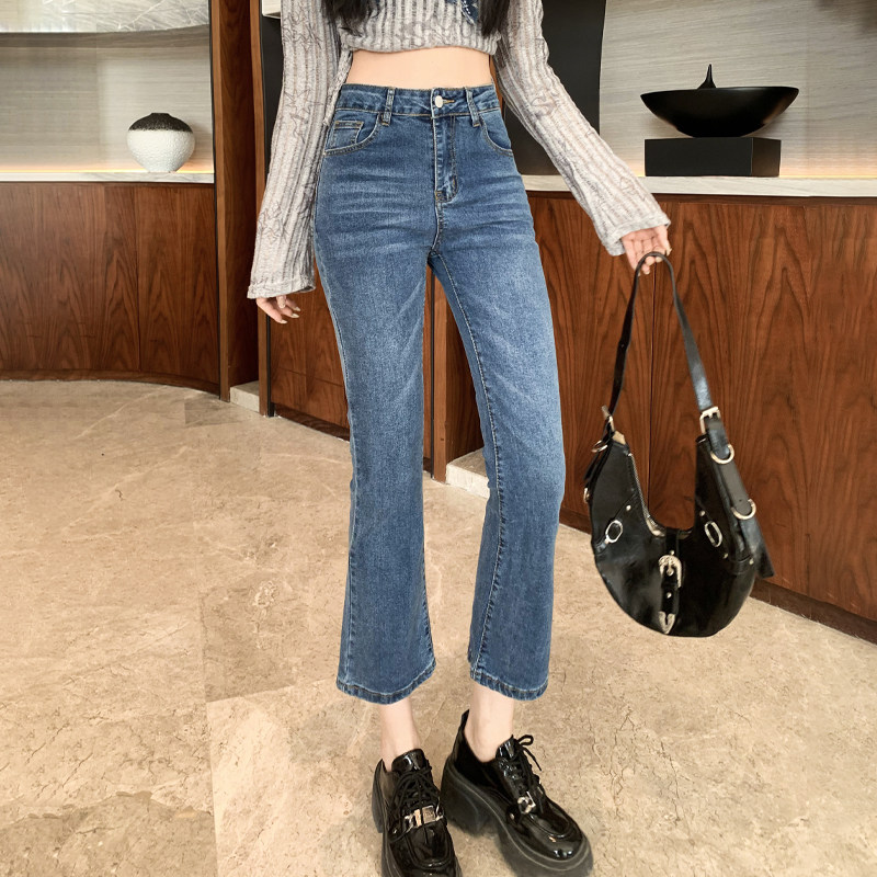 复古蓝微喇牛仔裤女春2025春牛仔裤