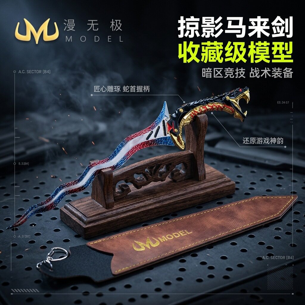 30CM暗区游戏周边武器模型全金属工艺品玩具模型掠影马来剑皮套版