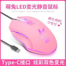 TYPE 电脑外接USB C接口笔记本有线女生可爱静音发光鼠标电竞台式