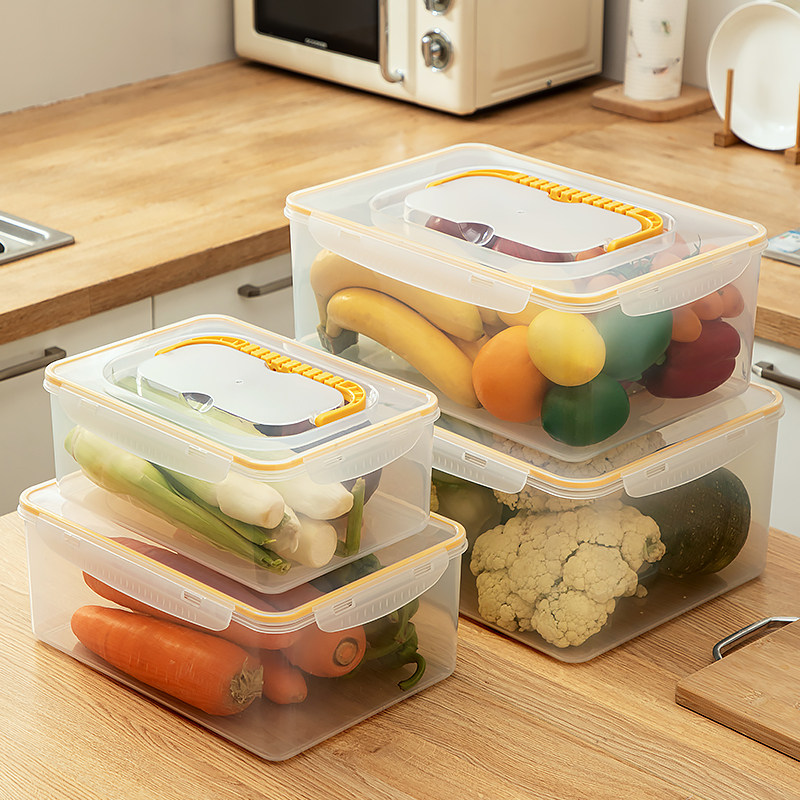 大容量冰箱收纳盒密封长方形加厚手提商用食品级保鲜盒厨房储物盒