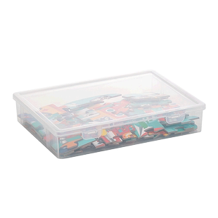 玩具拼图透明收纳盒有盖带盖塑料零件文件长方形矮款扁平小盒子