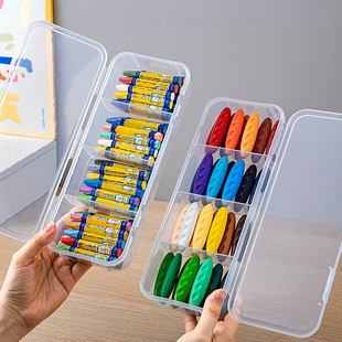 儿童蜡笔收纳盒桌面大容量油画棒整理盒塑料分类笔盒彩铅笔蜡笔袋