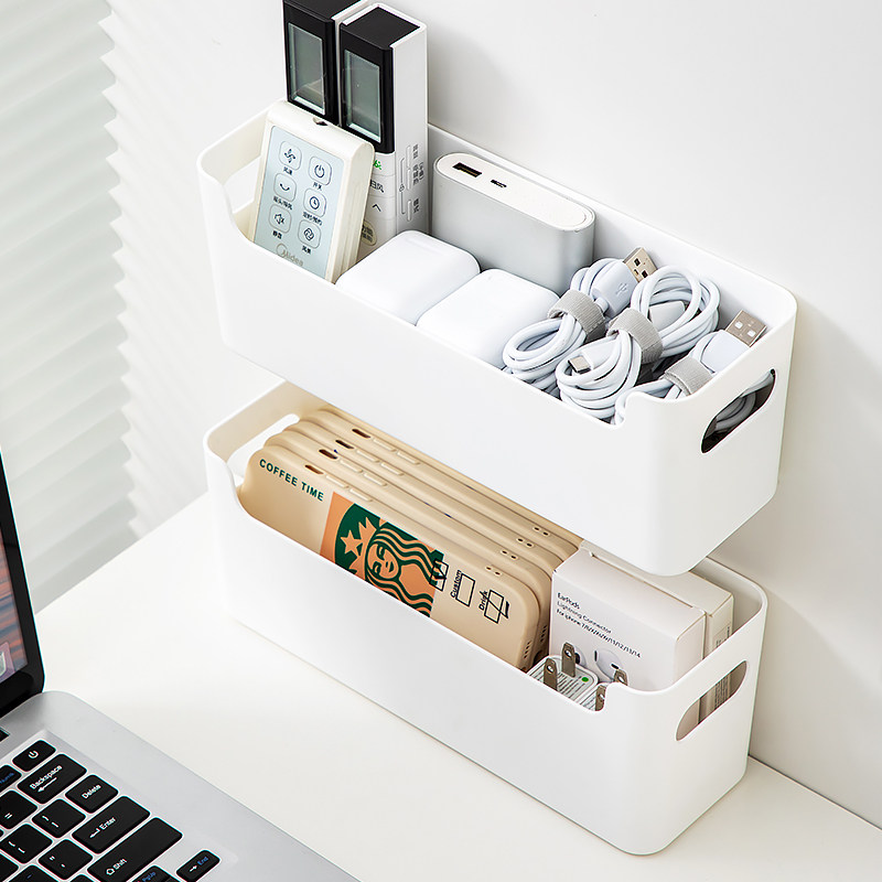 办公室台面收纳筐悬挂工位改造办公桌书桌数据线收纳盒女生置物架