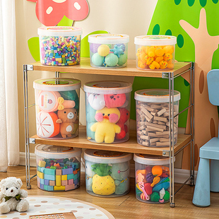 儿童玩具积木收纳箱圆形大容量手提宝宝牙胶透明密封储物桶储存罐