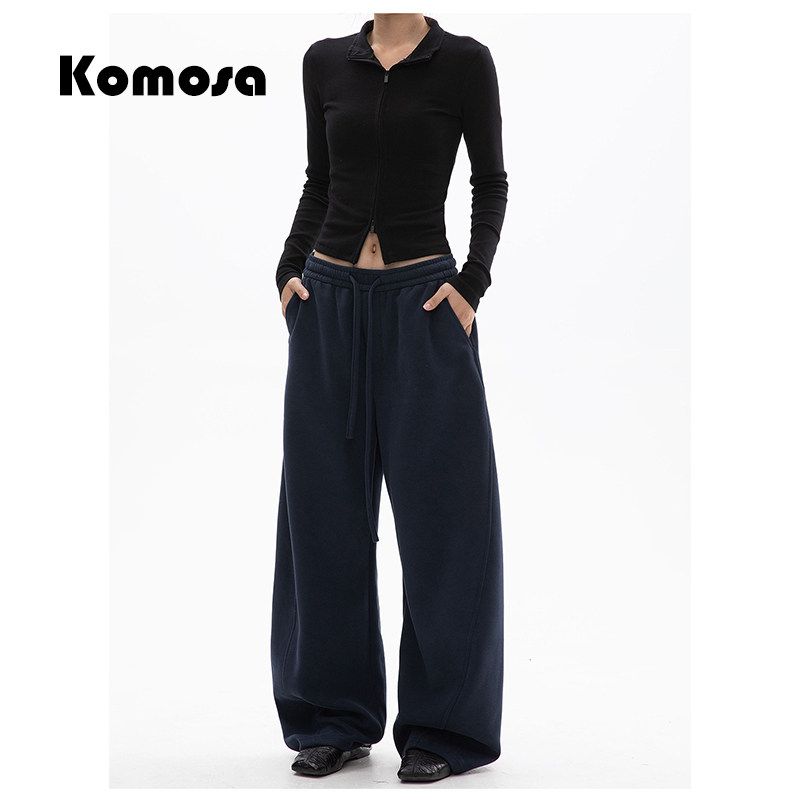 Komosa垂感宽松bf慵懒风运动卫裤女春季直筒阔腿情侣弯刀休闲裤子