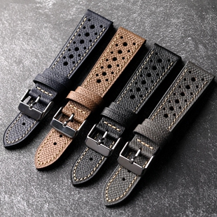 Raystray手工手掌纹EPSOM真皮表带 18 19 20 22MM黑牛皮复古透气