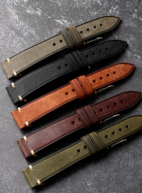 Raystray意大利PUEBLO头层牛皮表带18 20 22MM适配GS海鸥精工表链