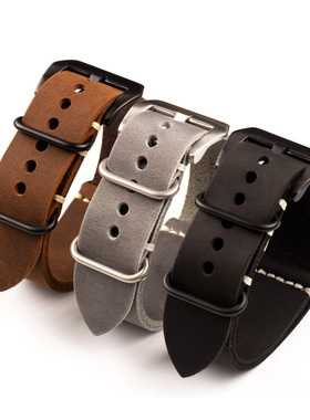 手工加厚20 22 24mm头层牛皮表带 nato北约适配沛纳海真皮男表链