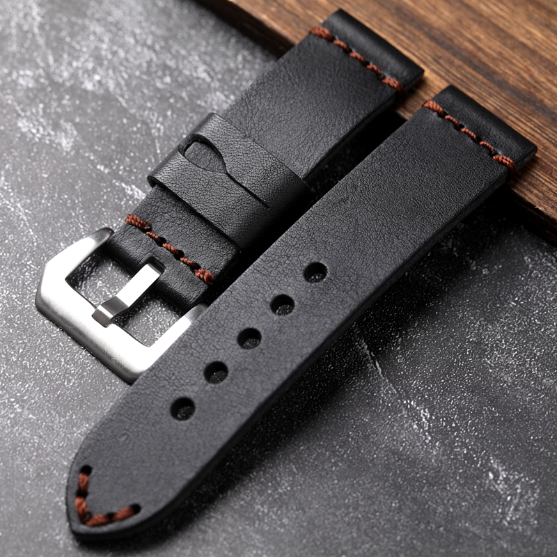 意大利黑色手工复古黑色牛皮表带