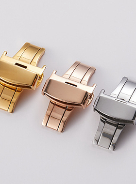 316L精钢双按蝴蝶扣 黑 银 金 玫瑰金色表扣16 18 20 22MM双按扣