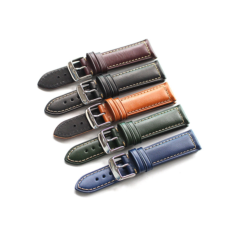 手工法国柔软牛皮表带18 20 22mm 黑 绿水鬼男 女休闲风真皮表带