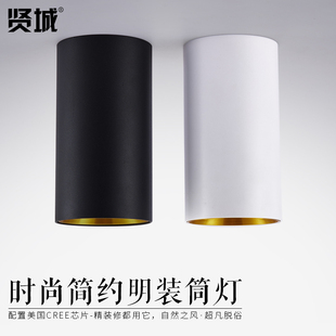 现代简约北欧圆形明装筒灯LED欧式免开孔外露聚光吸顶天花工业风