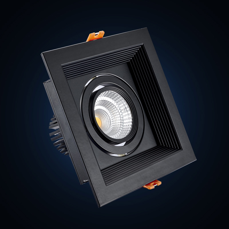 单头黑色方型10W led双头格栅灯射灯 嵌入式斗胆天花灯 COB筒灯5W