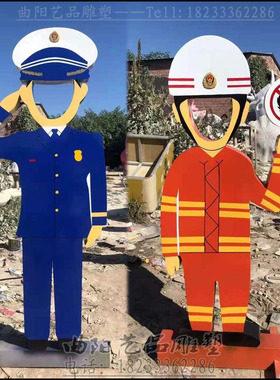 铁艺消防员雕塑不锈钢拍照互动消防人物摆件消防主题广场雕塑摆件