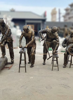 玻璃钢伐木开山工拉大锯雕塑