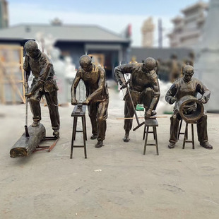 玻璃钢伐木工人雕塑木工作业情景雕塑木匠雕像拉大锯开山工搬运工