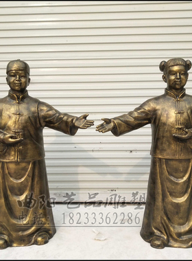 玻璃钢饭店迎宾门口小孩雕塑仿铜