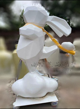 室内外创意兔子雕塑玻璃钢切面兔雕塑网红兔摆件几何块面兔子雕塑