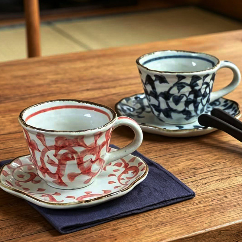 日本进口赤焰章鱼唐草陶瓷咖啡杯