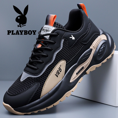 花花公子夏季透气减震网面男跑鞋