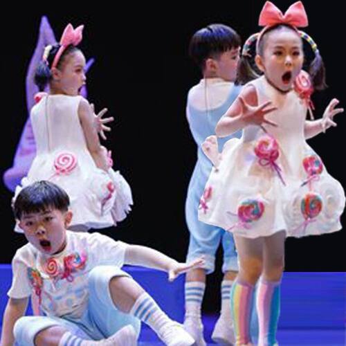 新款儿童彩虹棒棒糖六一高端演出服幼儿园舞蹈服我勇敢公主蓬蓬裙