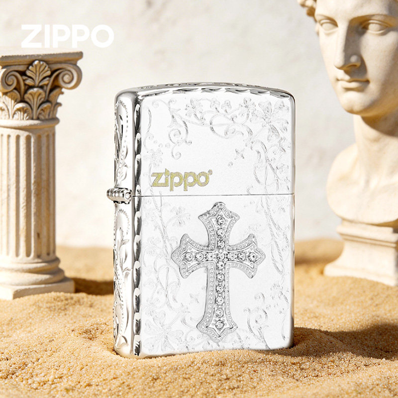 zippo打火机正品十字圣光 煤油防风繁华咬边雕刻送男朋友生日礼物