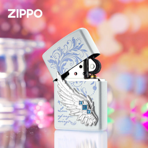 zippo打火机正版 夜光热恋之翼蓝钻防风煤油火机情人节男生日礼物