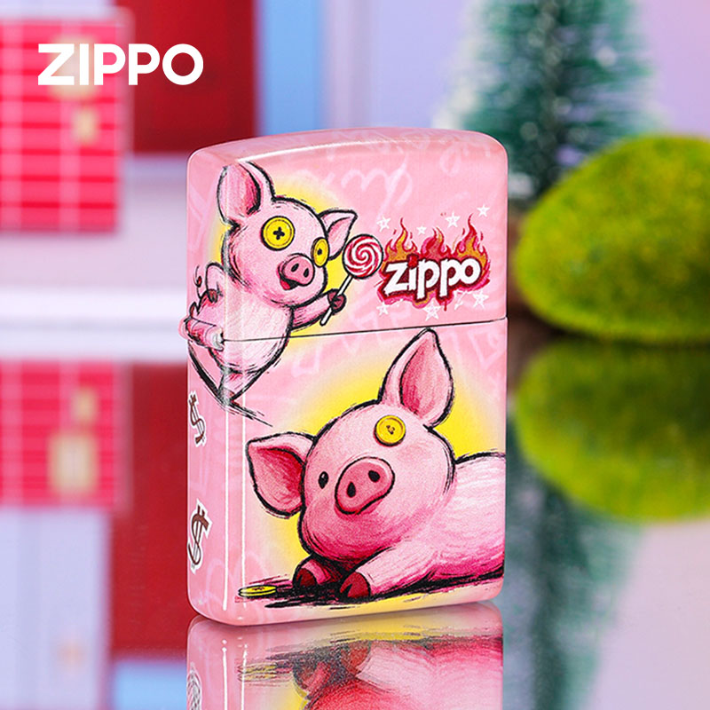 zippo打火机 金币小猪夜光彩印新年圣诞礼物送男生防风煤油火机