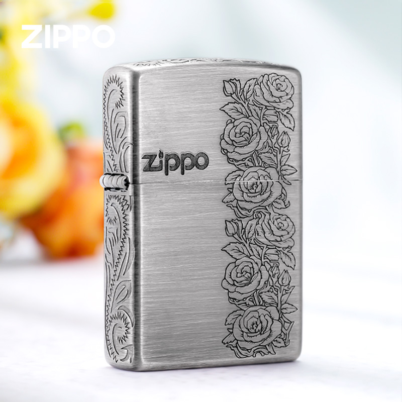 zippo打火机正版 密语蔷薇拉丝镀银正品防风煤油火机生日告白礼物