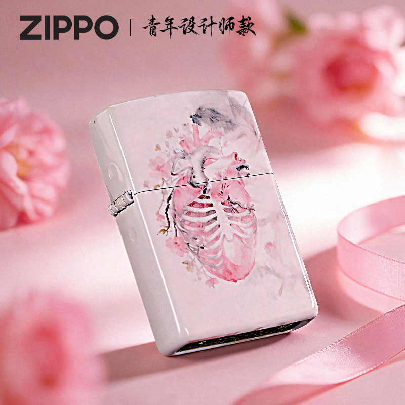 zippo打火机青年设计师款TRUE LOVE 樱花骷髅彩印生日送男生高级图片