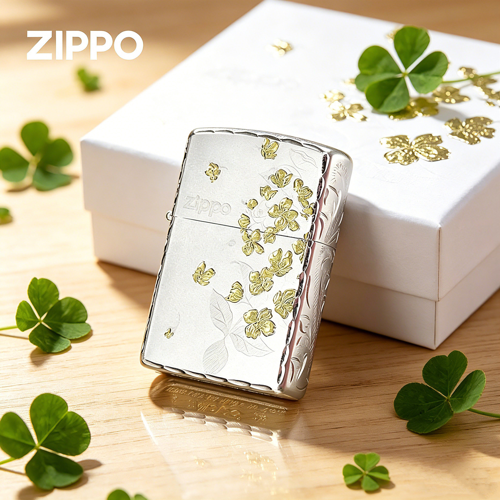 ZIPPO打火机高颜值春绘茉莉 精雕咬边防风煤油火机情人节礼物