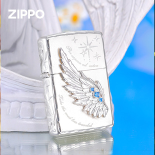 zippo打火机热恋之翼 精雕繁花咬边翅膀贴章圣诞新年礼物送男友