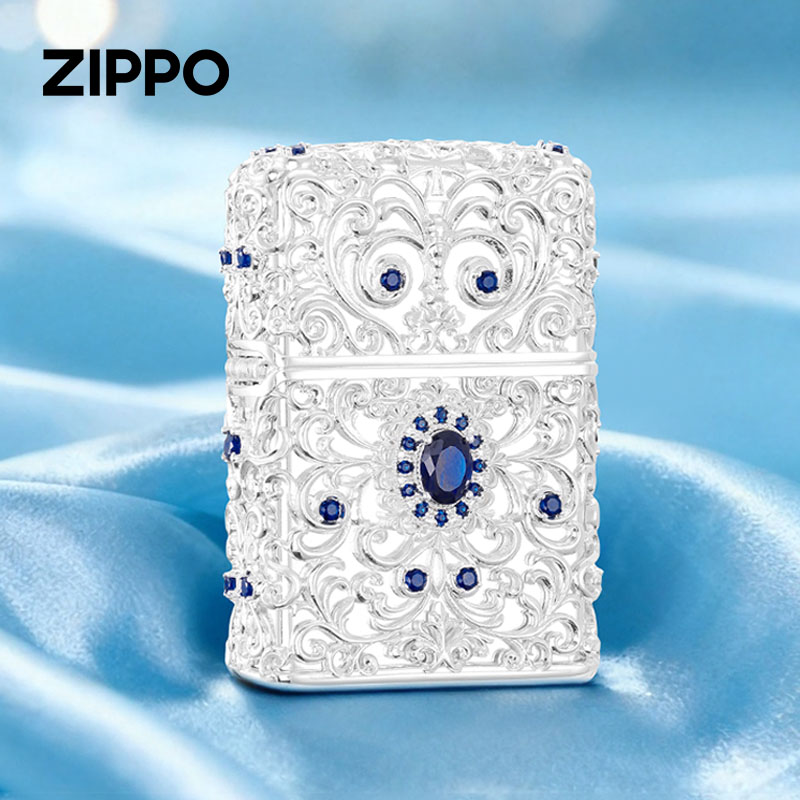 zippo打火机正品 镀银镶钻海洋之恋防风煤油火机高颜值高级感礼物