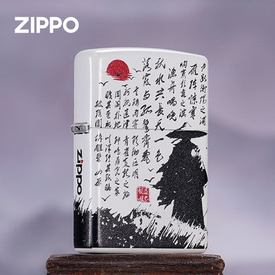 zippo打火机 落霞孤鹜白哑漆彩印防风煤油生日圣诞新年礼物送男生