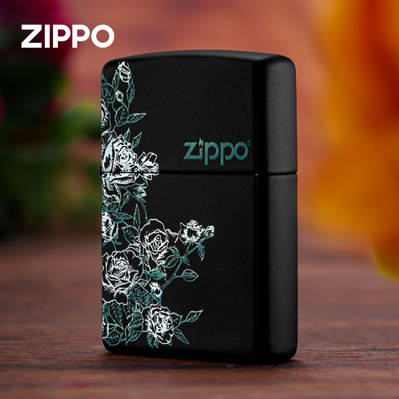 zippo打火机 白玫瑰之恋官方煤油防风打火机彩印男生礼物七夕送礼