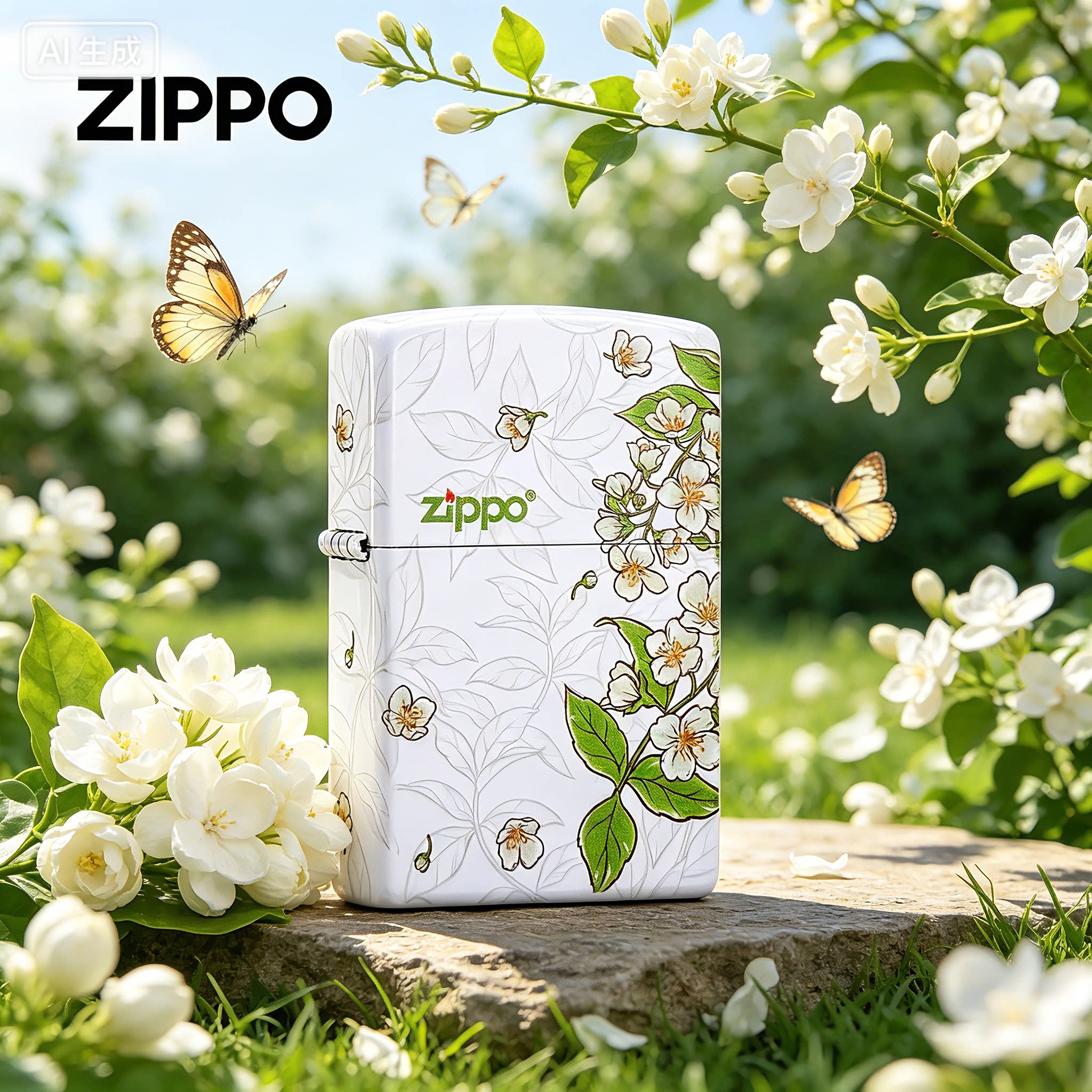 zippo打火机 春绘茉莉 防风煤油打火机彩印 情人节春节生日礼物 - 实物图