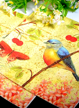 鸟雀彩色印花餐巾纸黄色餐垫纸口布婚宴婚礼杯花纸酒店纸外贸手工