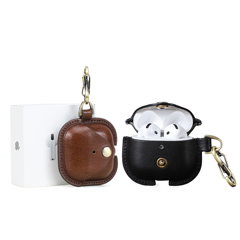 24新款airpods4蓝牙耳机皮套真皮牛皮耳机壳全包防摔复古牛仔风做旧创意挂钩可挂腰包款