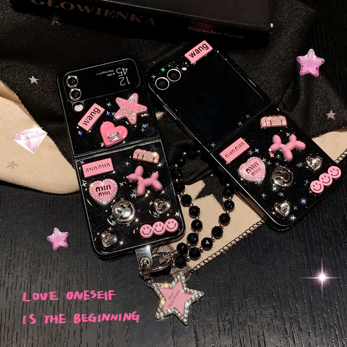 滴胶闪粉粉色气球狗辣妹风适用三星GalaxyZFlip6折叠屏手机壳zflip5保护套w24flip全包防摔Flip43小米mixflip