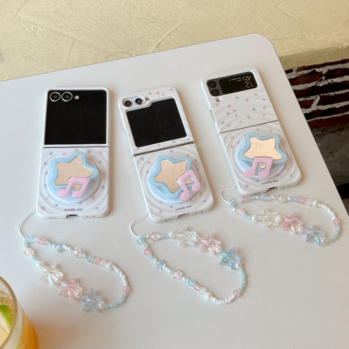 彩色星星镜子支架适用三星zflip7/6/5手机壳磁吸新款韩国Galaxyw24flip折叠屏OPPOFindN3Flip波漾壳手链少女