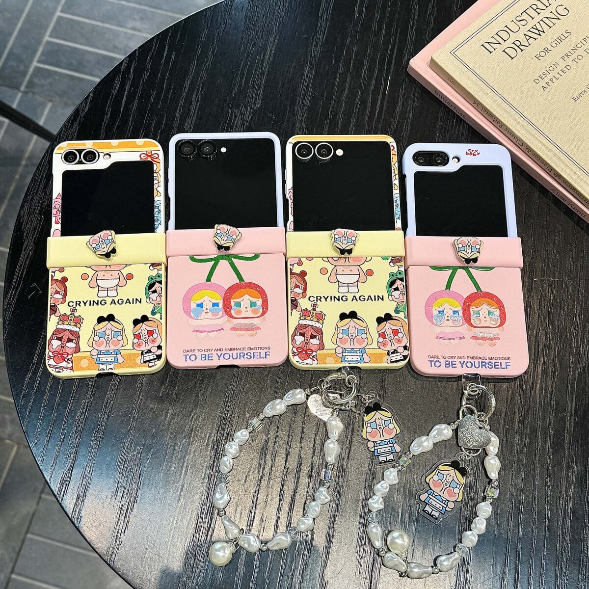 樱桃哭娃旋转链条适用韩国三星GalaxyZFlip7/6手机壳全包新款zflip7fe折叠屏w24flip翻盖保护套Flip4/3萌卡通