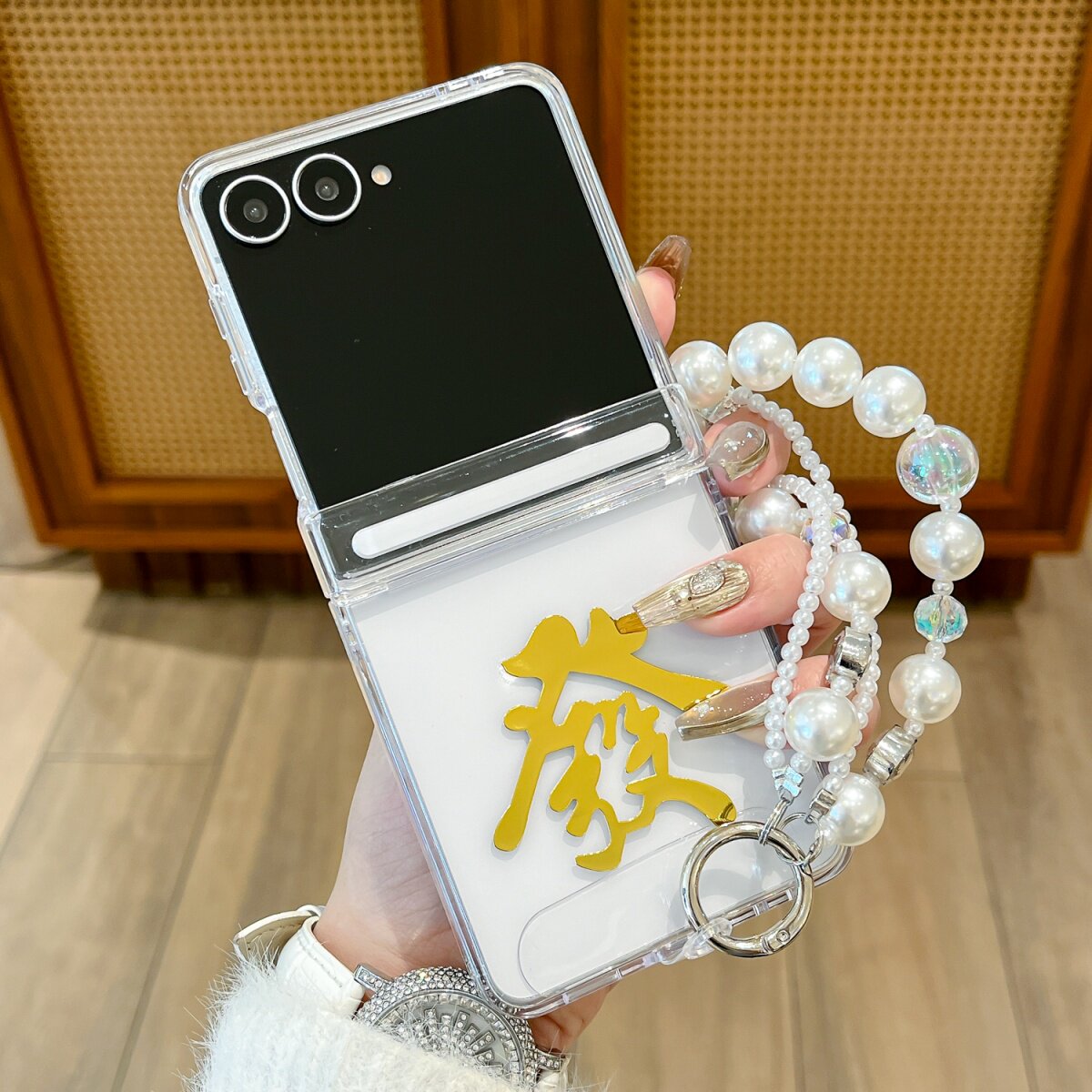 贴片文字发适用三星zflip7/6/5透明手机壳全包磁吸铰链中轴保护套Flip7fe小折叠屏华为nova flips小米xflip2