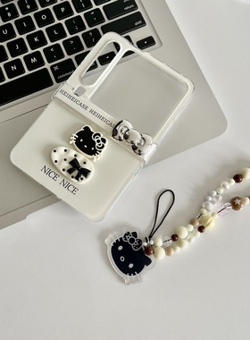 韩风ins立体黑色kt猫适用华为PuraX手机壳折叠屏三星保护套pocket2s翻盖小米mixflip防摔荣耀vflip硬壳n3flip