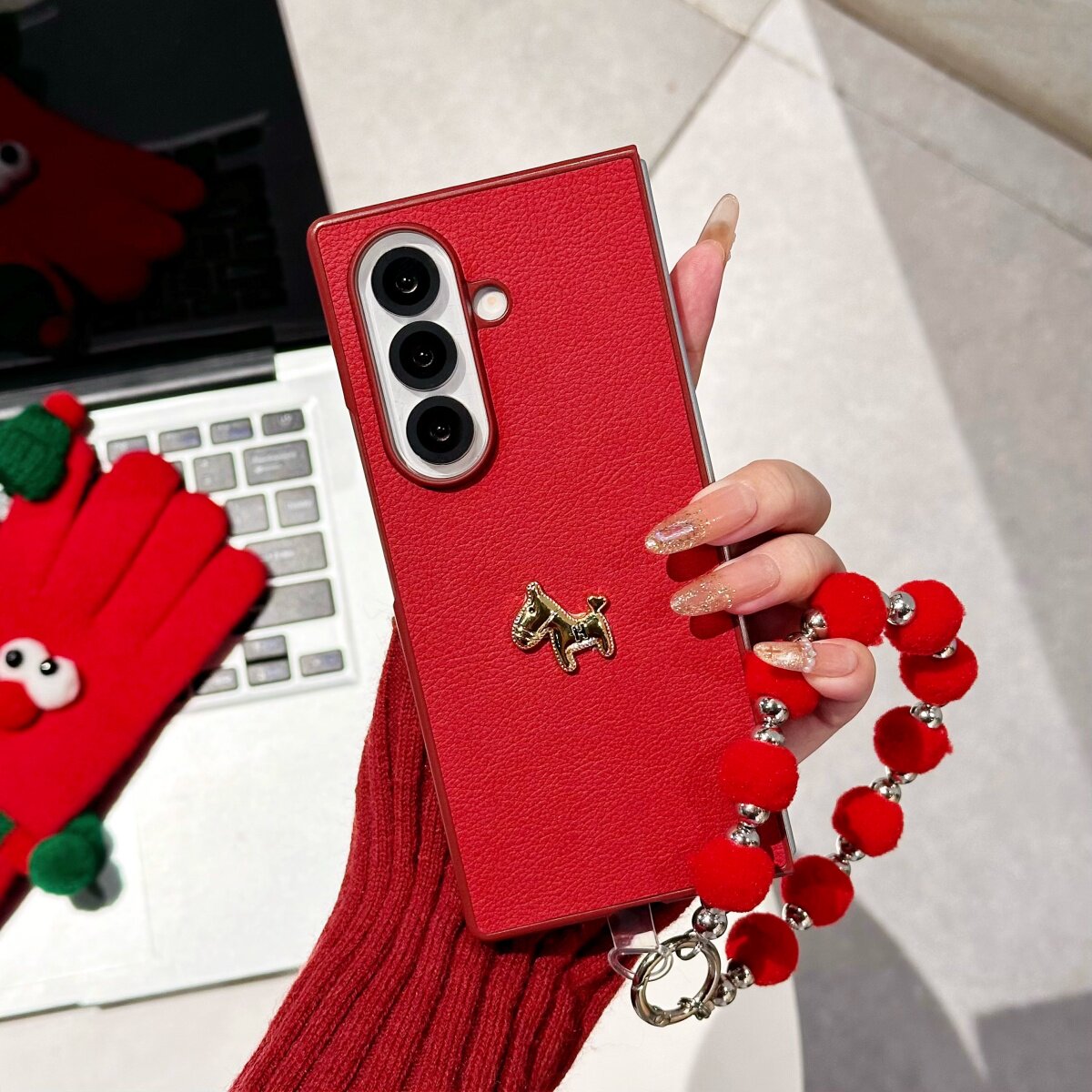 喜庆立体金色小马年皮质适用三星Galaxy Z Fold7/6/5手机壳保护套zfold4/3折叠屏zflip7/4中国风新年全包防摔