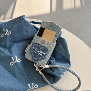 经典牛仔布爱心卡包手绳适用小米mixflip2手机壳折叠屏华为pocket2保护套荣耀magicvflip2防摔摩托罗拉Razr50