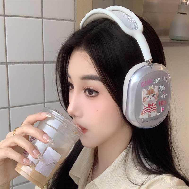冷淡风可爱猫咪贴纸适用于AirPodsMax苹果头戴式耳机保护套少女心韩国进口tpu卡通全包保护壳日系ins小众设计