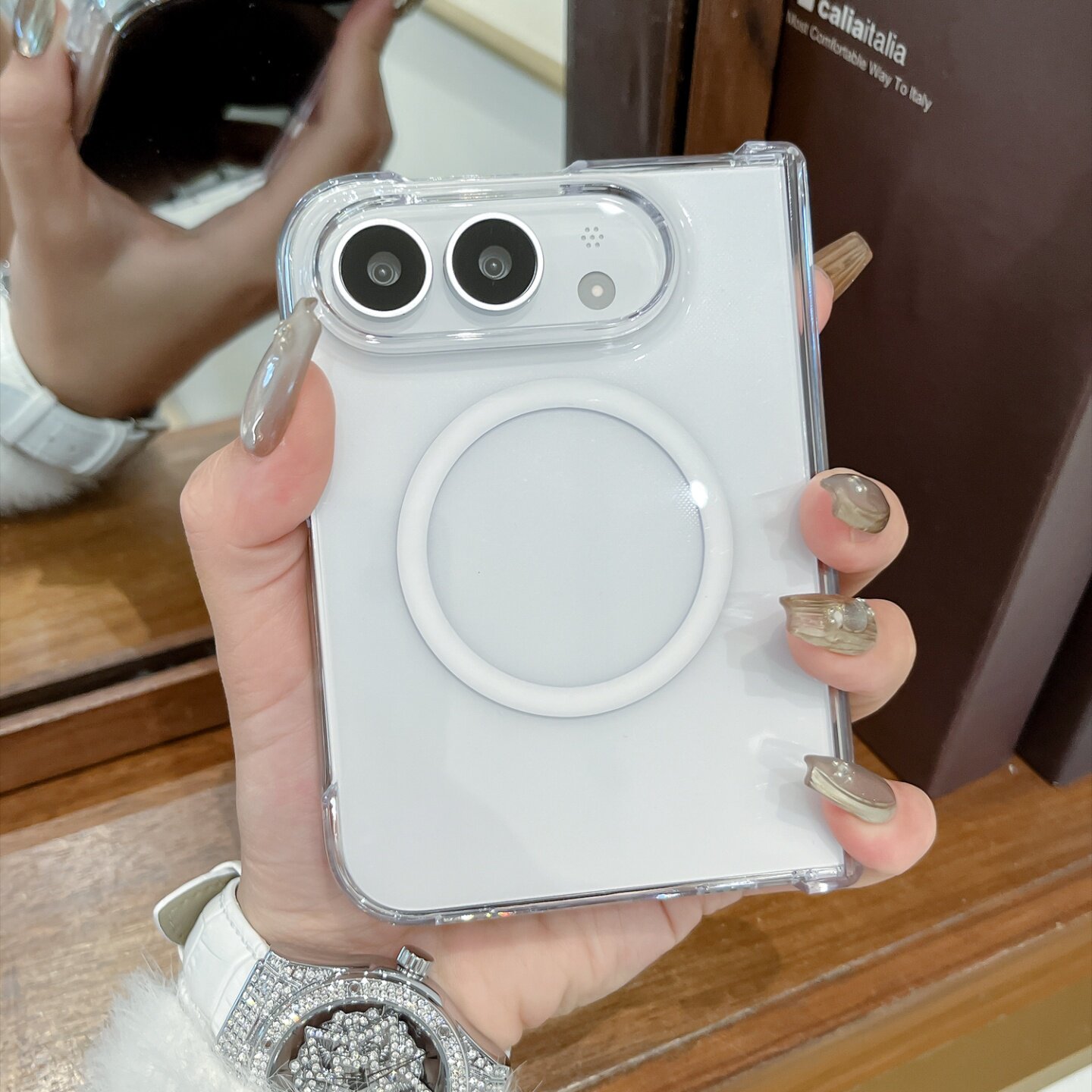 简约ins风小众高透明磁吸外壳适用于手机壳iPhone Duo折叠屏苹果保护套新款iPhoneDuo翻盖式防摔全包前框男女