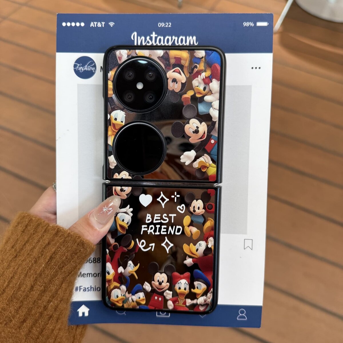 镜面围圈米奇适用华为Pocket2手机壳折叠屏p50pocket s保护套防摔壳vivoxflip翻盖全包小米mixflip荣耀vflip